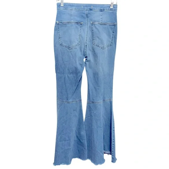 We the Free Just Float On High Rise Flare Denim Frayed Light Wash Jeans Size 27